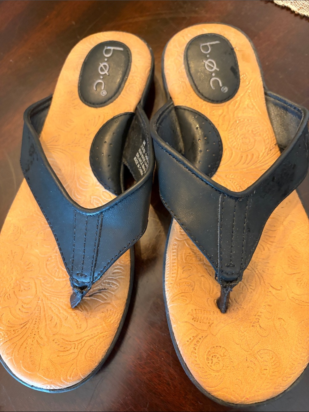 b.o.c. Black and Tan Thong Sandals